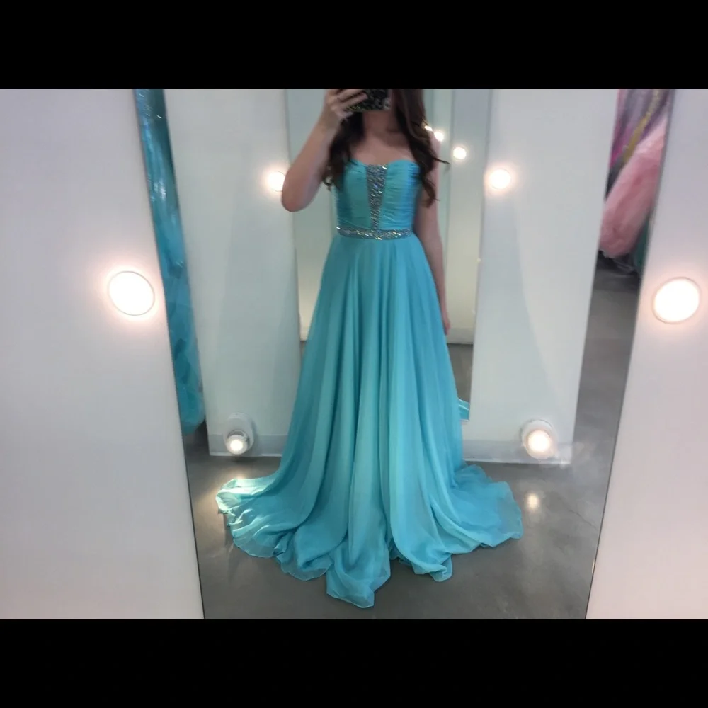 Sherri Hill aqua prom dress👗 size 0 - Picture 2 of 8